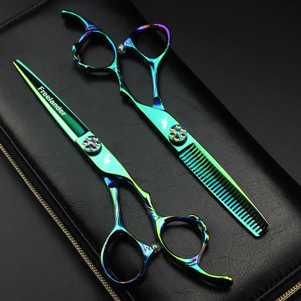 

Freelander 6 inch Japan 440C Professional Salon Hairdressing Scissors Green Hair Scissors Hairstylist Barber Scissors