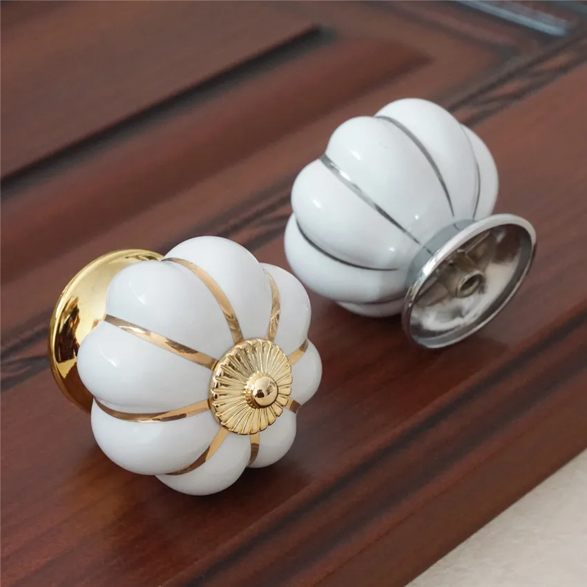 Gold Silver Pumpkin Ceramic Knobs Drawer Knob Pulls Handles Dresser Knob Kitchen Cabinet Door Handles Cupboard Knobs