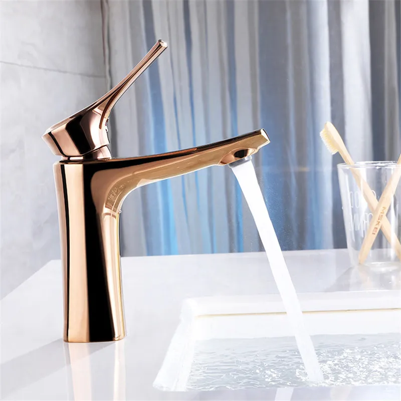 

Basin Faucet Solid Brass Bathroom Sink Mixer Crane Vessel Tap Hot & Cold Deck Mounted Single Handle Copper Faucet Rose gold Gold