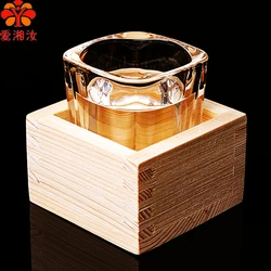 Aixiangru Japanese Sake Cup Set,Square Solid Wood Box Wine Set Square Small Wooden Cup White Wine Pot Water Cup Creative Glass