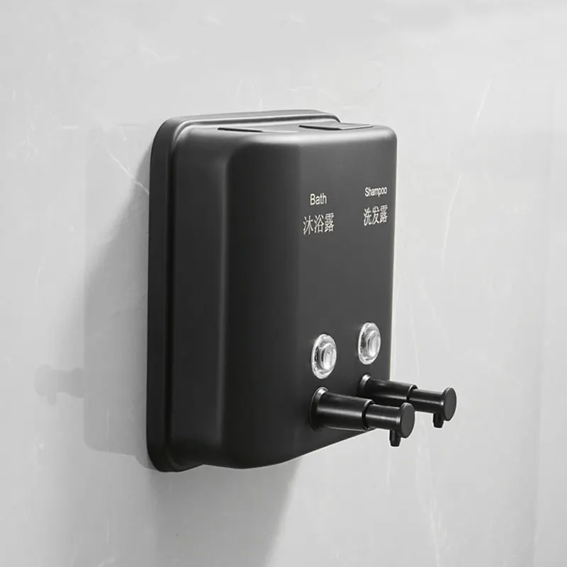 1500ml Manual Double Soap Dispenser Wall-mounted, 304 Stainless Steel Bathroom Shampoo and Shower Gel Pump Matte Black