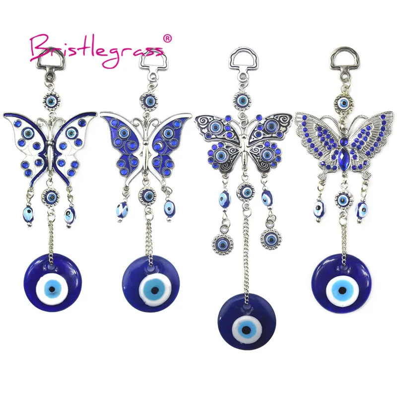 BRISTLEGRASS Amuleto de Pared con Ojo Turco Azul y Mariposa de Diamantes de Imitación, Amuleto de la Suerte, Protección y Bendición, Regalo Decorativo