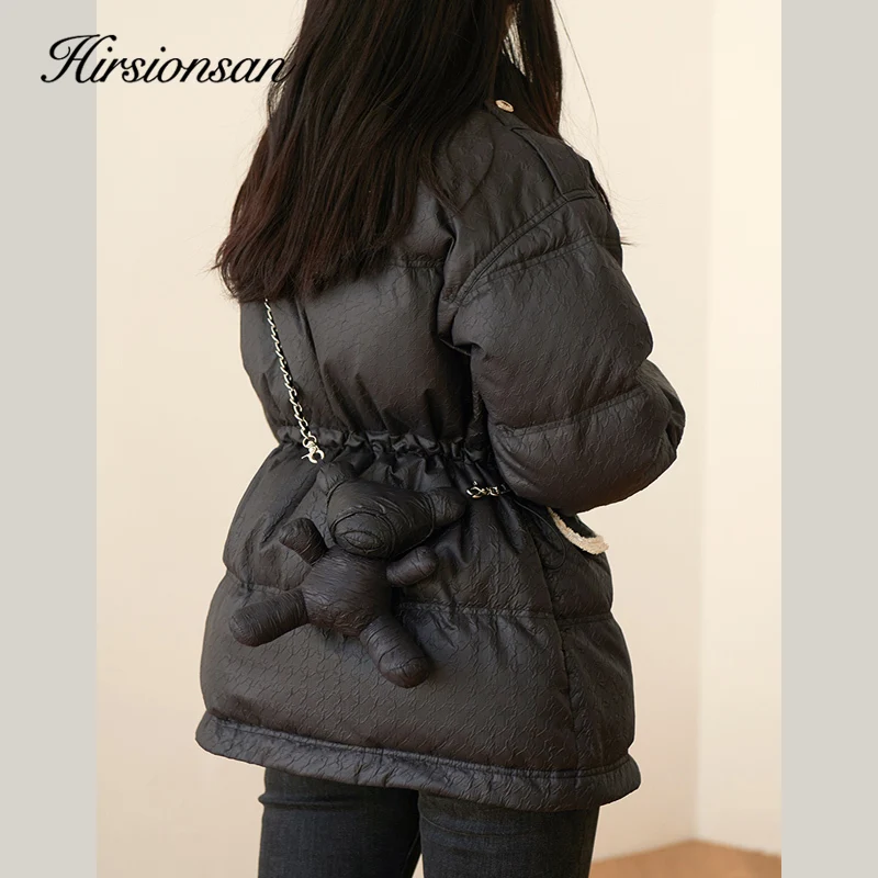 Hirsionsan Elegant Winter Women Padded Parkas 2023 New Korean Quilted Cotton Liner Thick Bubble Coat Trendy Sashes Outerwear