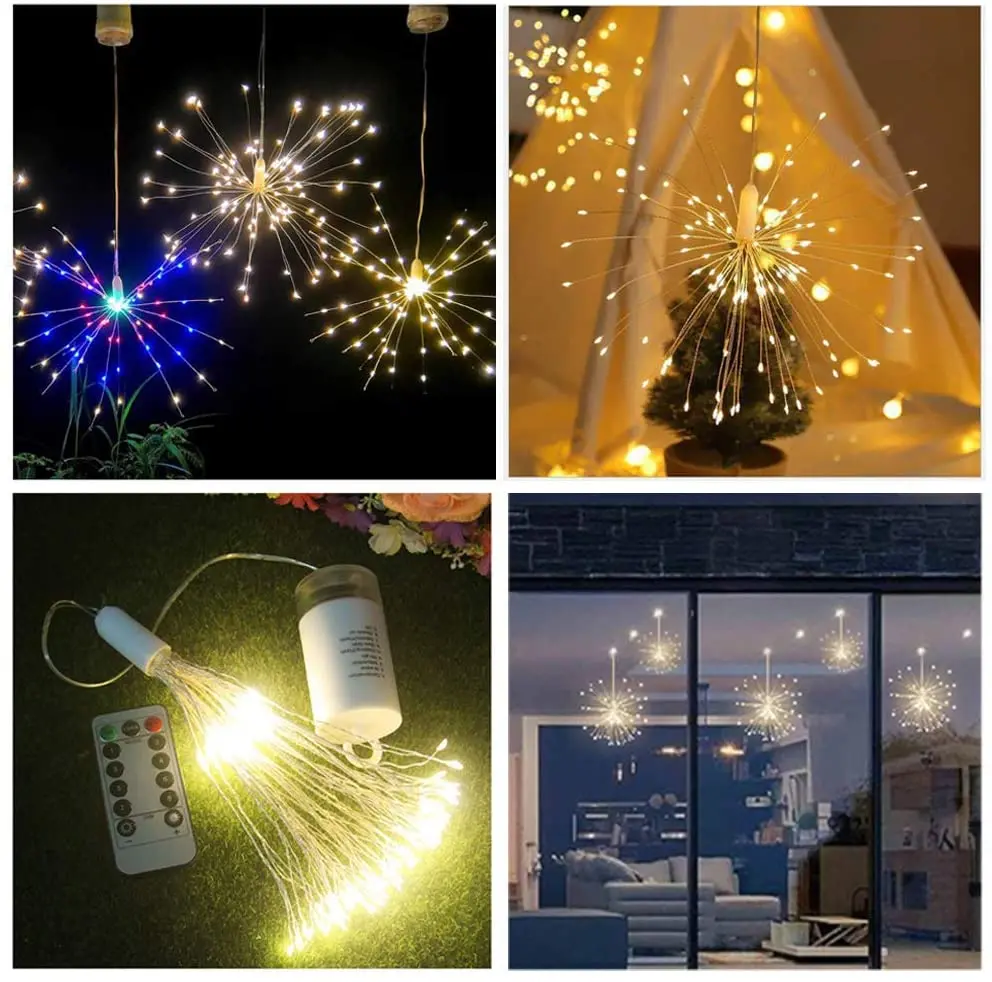 200led starburst cobre pendurado luz de fadas bateria remoto sala estar decoração natal personalis valentine pátio decoração