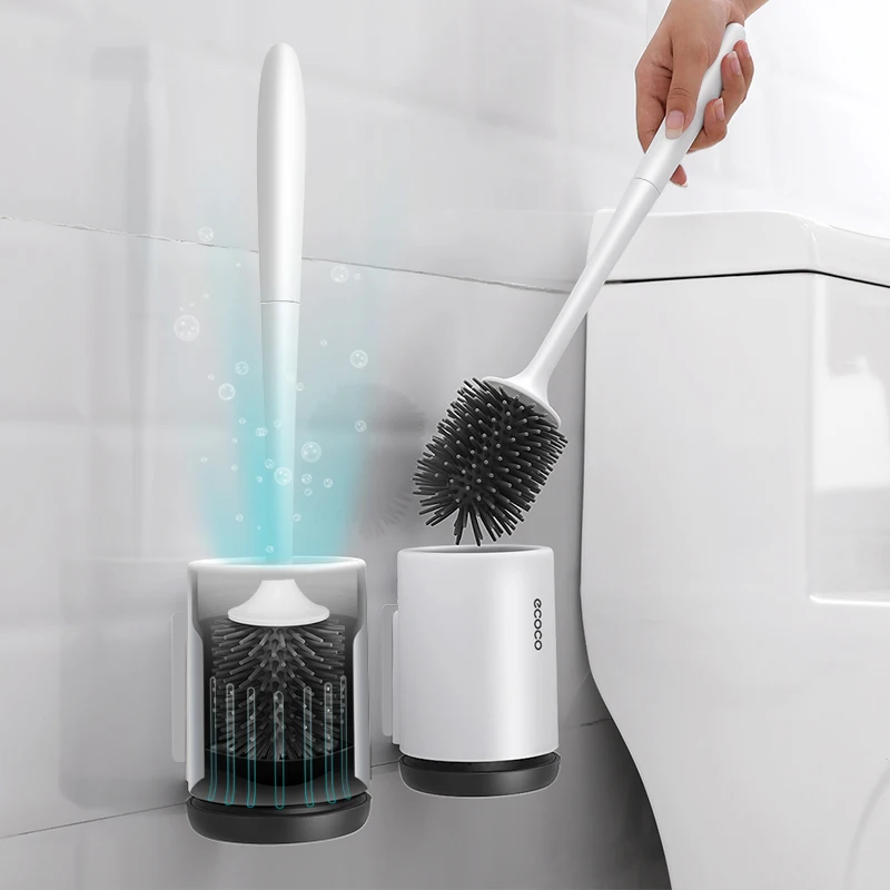 

LosWhy Silicone Toilet Brush Soft Bristle Wall-mounted Bathroom Toilet Brush Holder Set Clean Tool Durable ThermoPlastic Rubber