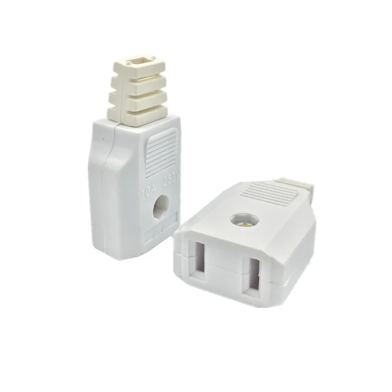 US American 2 Pin AC Electrical Power Male Plug Female Socket Outlet Adaptor Adapter w/ Wire Rewireable Extension Cord Connector