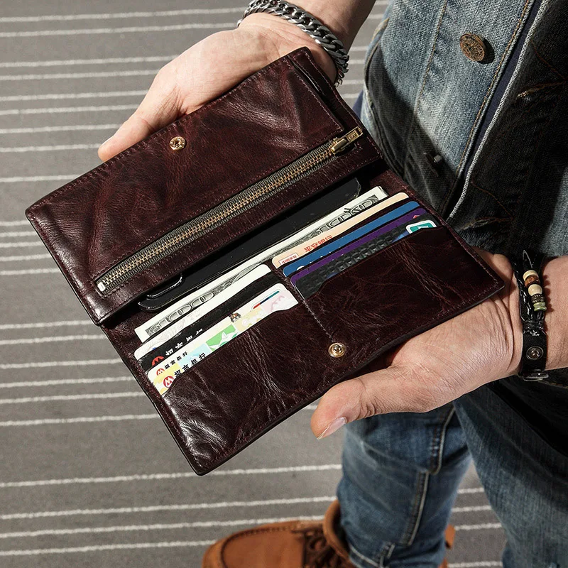 

Ultra-thin men's long wallet, leather retro wallet, first layer cowhide simple men's wallet