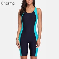 Costumi da bagno sportivi da donna Charmo costume da bagno sportivo Pro costume da bagno Boyleg abbigliamento da spiaggia Colorblock costumi da bagno a spalle scoperte Bikini