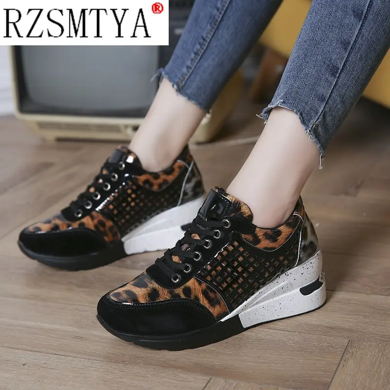 2021 Summer Hot Lady Shoes Women Sneakers Leopard Mesh Breath Women Running Female Shoes Outdoor Flat Platform Zapatos Mujer