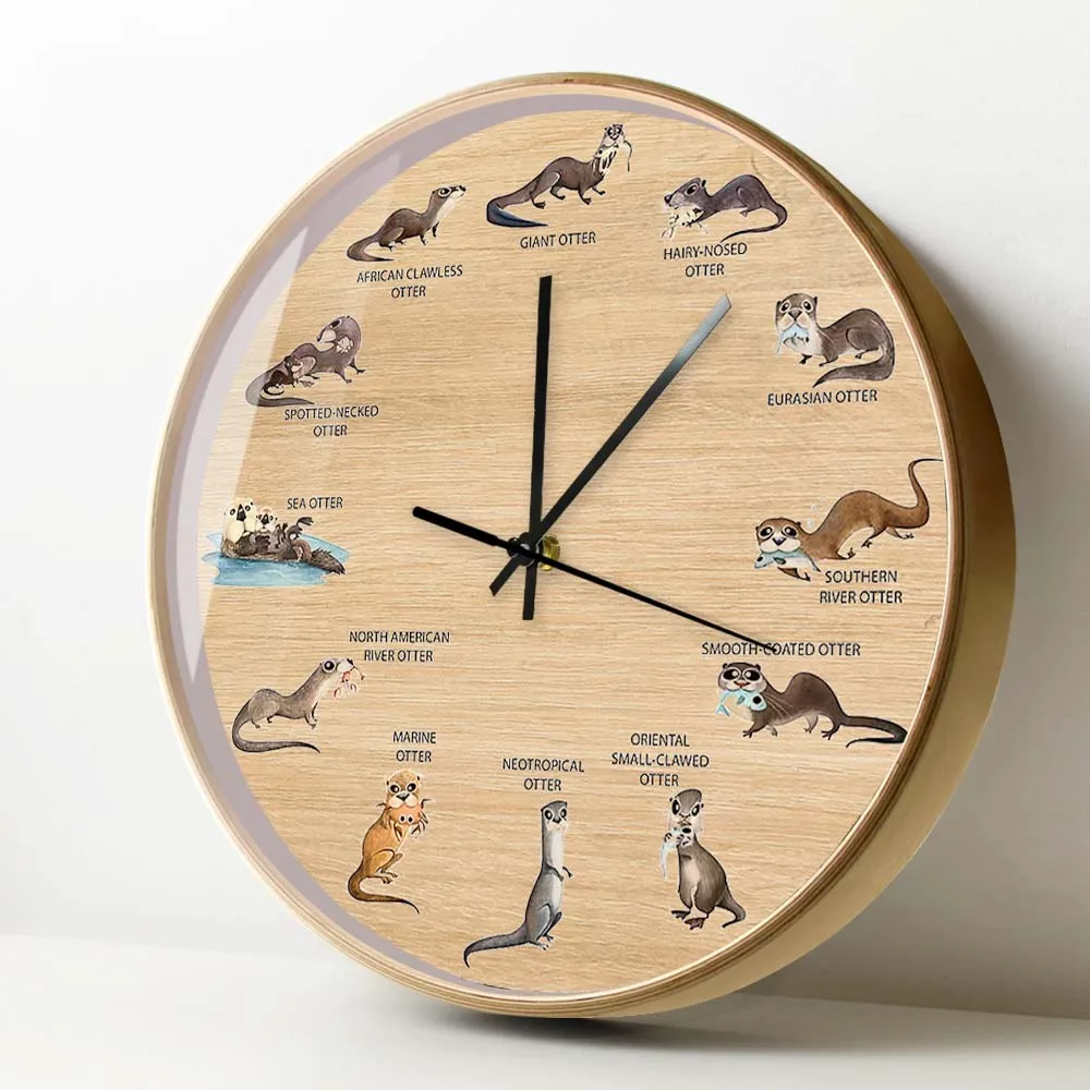 Otters of the World Silent Quartz Wall Clock Animal Home Decor Wall Watch Caricature of 12 Otter Pecies Modern Design Timepieces