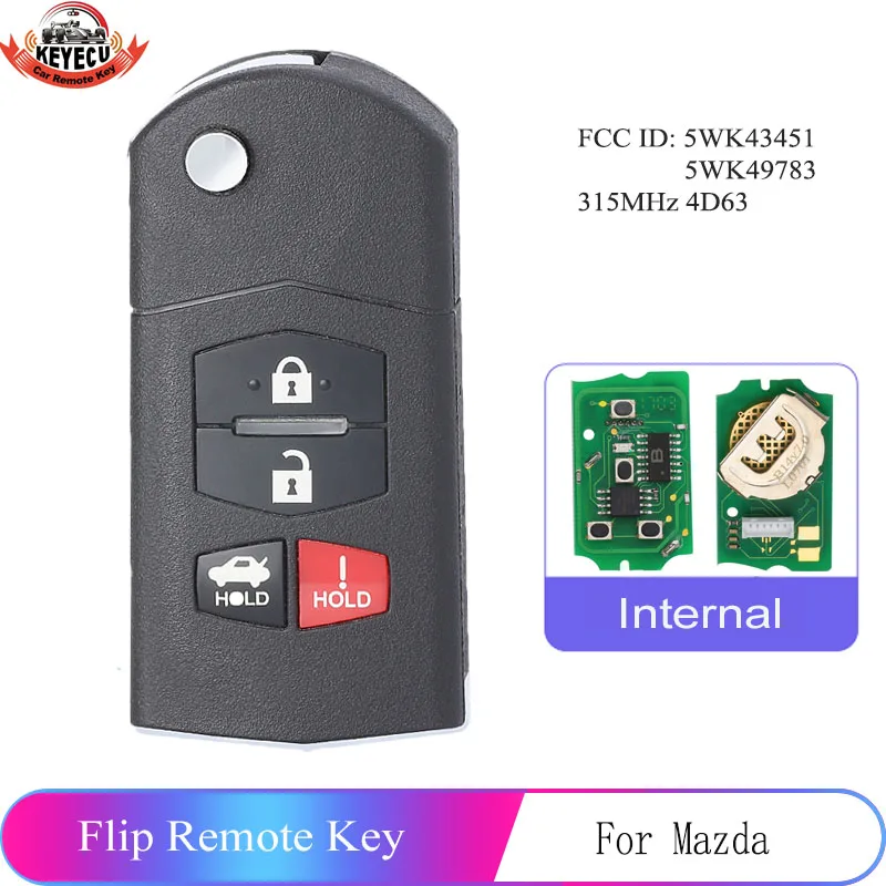 KEYECU Flip Remote Key Fob 315MHz 4D63 for Mazda 6 2009-2010 FCC ID: 5WK43451 5WK49783