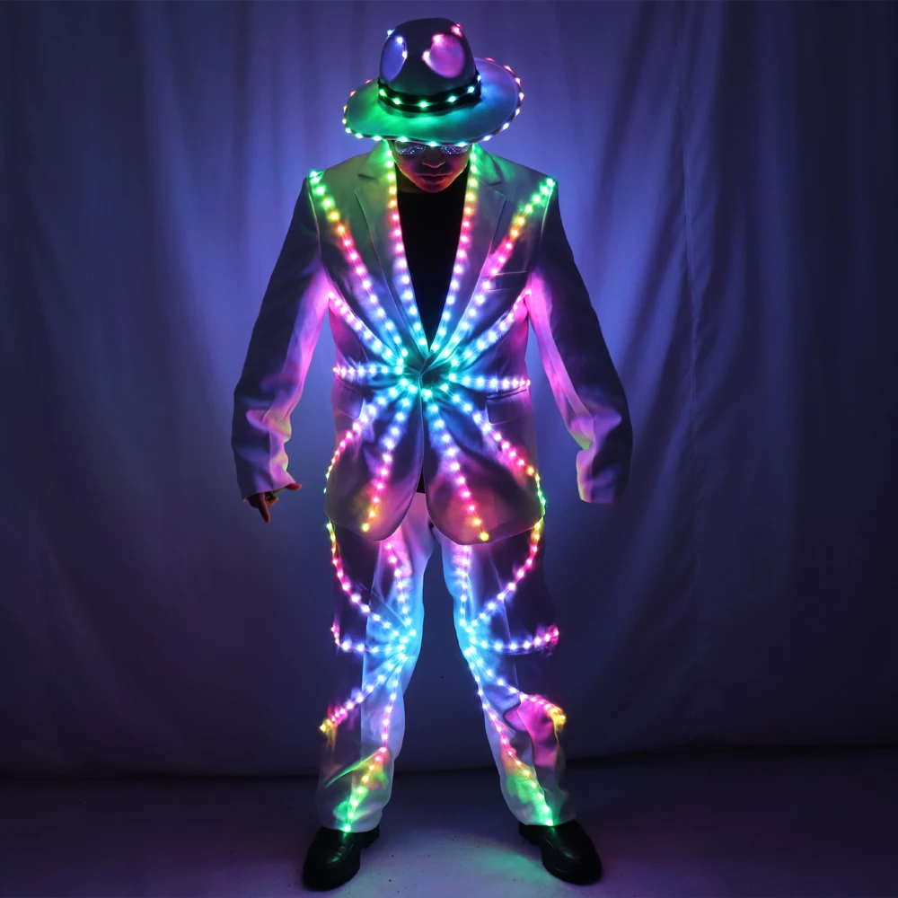 Full Color LED Suit Costumes Clothes Lights Luminous Stage Dance Performance Show Dress Growing Light Up Armor for Night Club