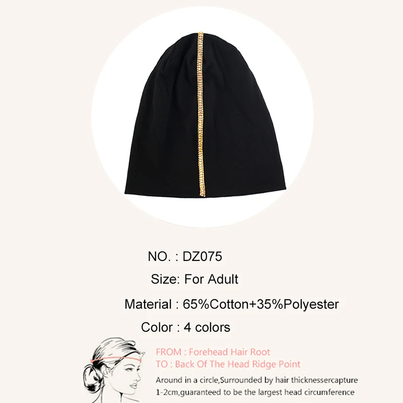 New Fashion Cotton Metal Rhinestones Skullies Stretch Casual Beanies Women With Webbing Hat Female Autumn Bonnets Caps