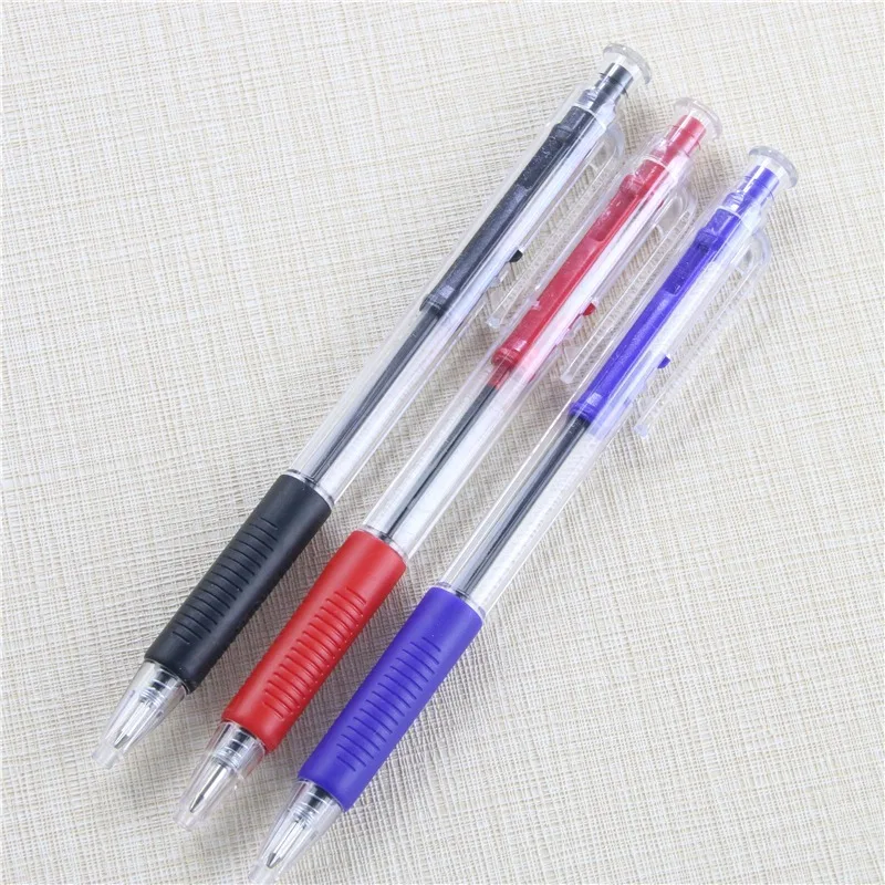 5 Pcs/lot Plastic Ball-point Pen Red Blue Black Colors Ballpoint Custom Transparent Ballpoint Pen