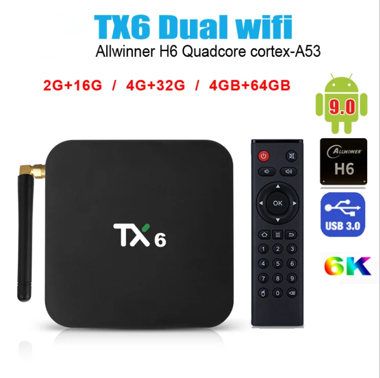 TX6 android tv box Allwinner H616Quad core 2G 16G 32G 64G Android 9.0 2.4G 5G Wifi USB 3.0 BT 6K media Google Player Set Top Box