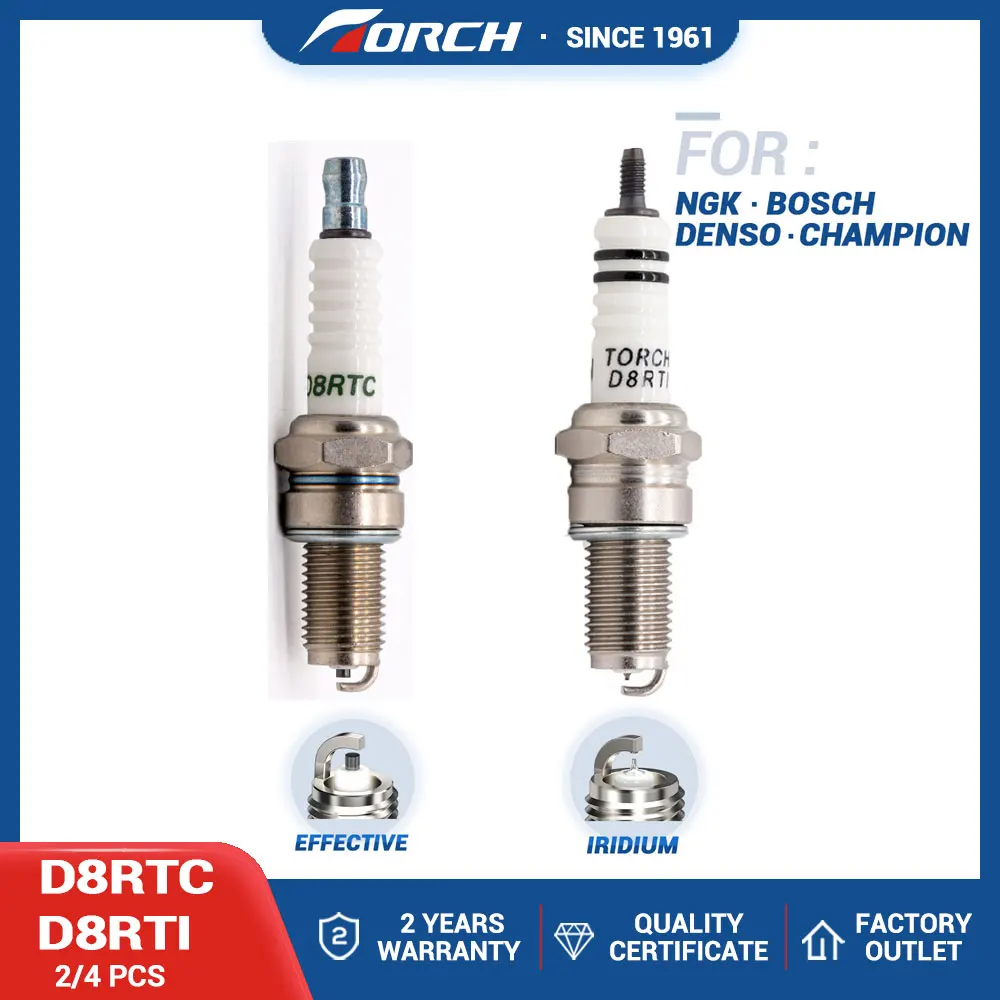 Original Spark Plug TORCH D8RTC/D8RTI Replace for Champion RA4HC DR8EIX DR8EGP DR8EA D8EA Denso X24ES-U X24ESR-U X24ESZ-U IX24