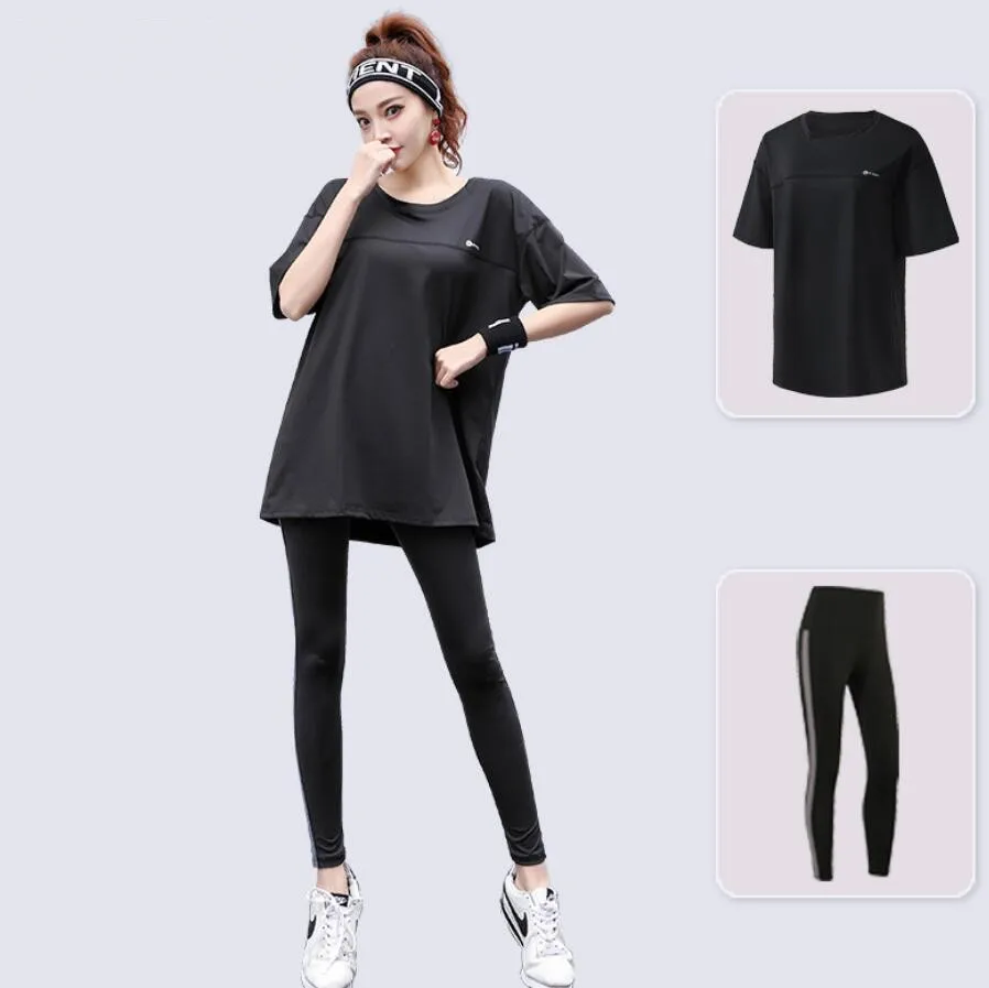 Women Yoga Sets Loose T Shirt+Bra+Long Leggings Quick Dry Fitness Gym Suits Workout Running Sportswear Clothing Breathable Sets