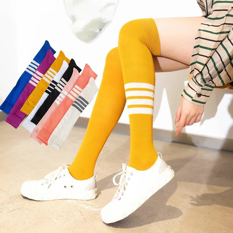 

Women Girls Over Knee Long Stripe Printed Thigh High Striped Cotton Socks Multicolor Sweet Cute Plus Size Overknee Socks