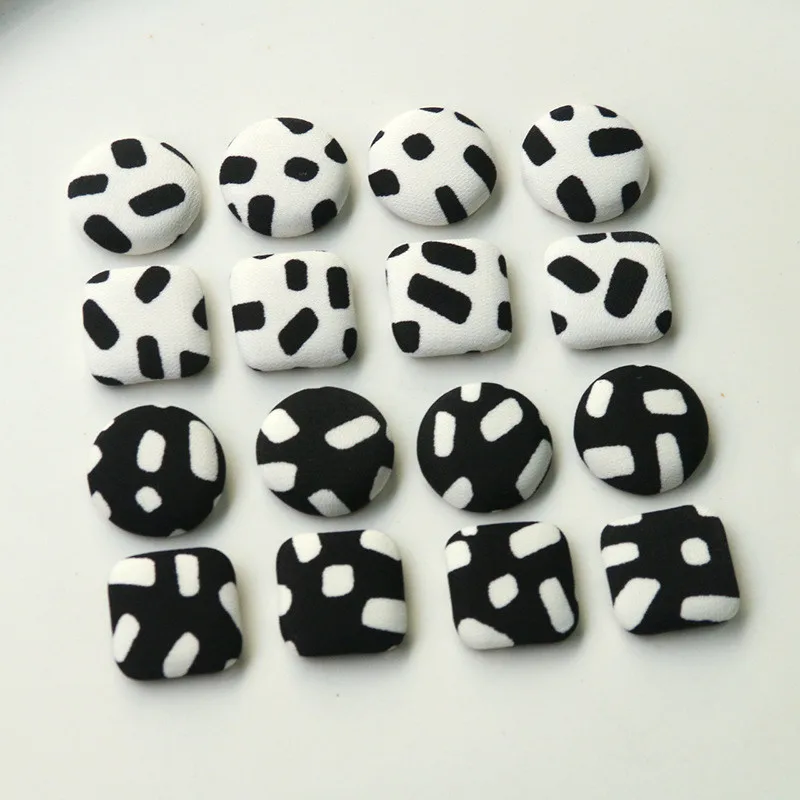 New style 100pcs/lot Black white Leopard pattern geometry rounds/square shape Cloth button diy jewelry earring/hair accessory