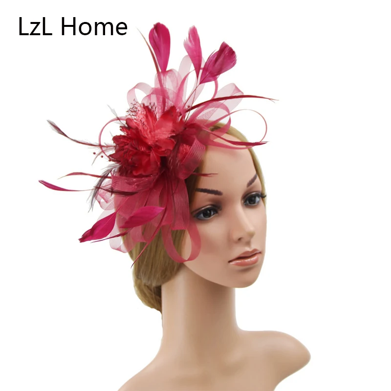 LZL Home headwear hair clip bride feather hair hat bride headwear multiple colors optional linen yarn hair accessories for women