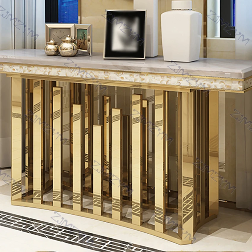 150CM Marble Table Simple Home Side Table Living Room Coffee Sofa Bedside Table For Hallway Entrance With Stainless Steel Frame