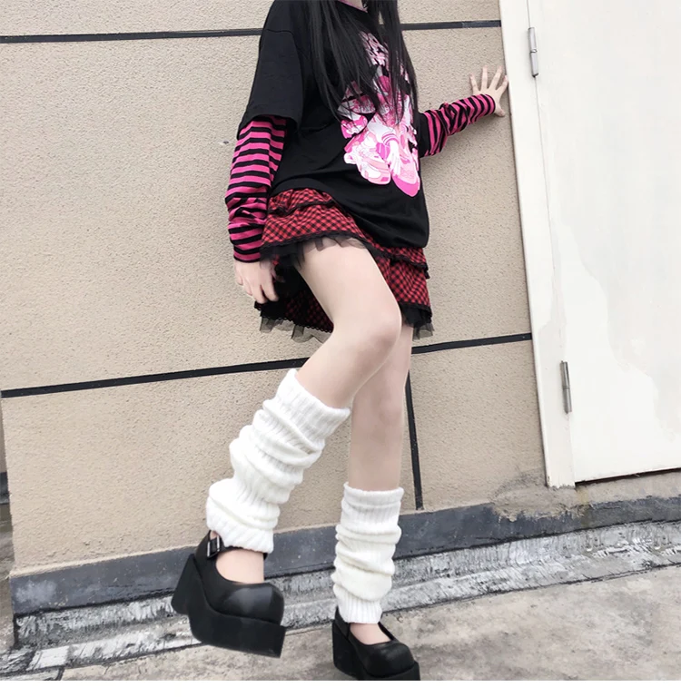 New Autumn Winter Japanese Hot Girl Knee Sleeve Warm Leg Cover Harajuku JK Handmade White Knitted Leg Warmer 5 Colors