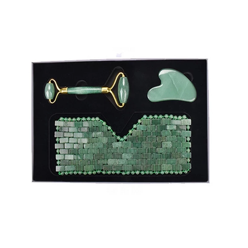 Rose Quartz Gouache Scraper Jade Eye Massager Face Massage Roller Set Natural Gouache Stone Sleep Jade Eye Mask Gua Sha Scraper