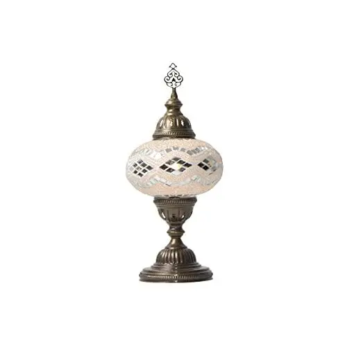 Handmade Turkish Mosaic Table Lamp (Egyptian, Arabian, Moroccan) (White/Mirror Losange)