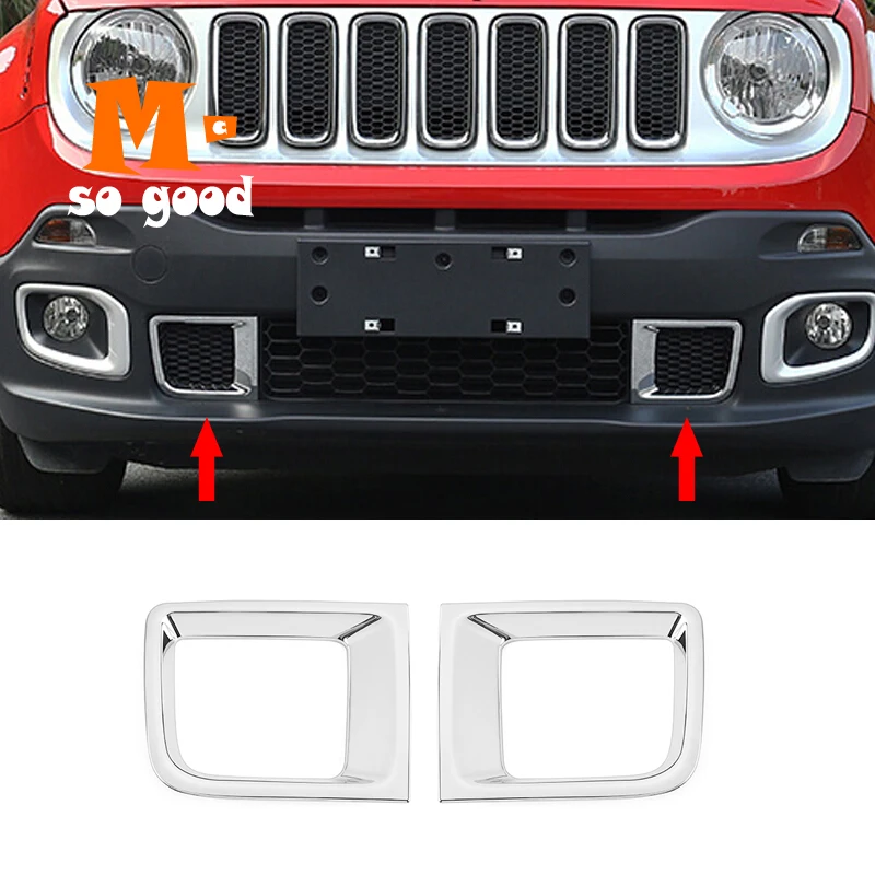 

2015 2016 2017 2018 for Jeep Renegade Car ABS Plastic Chrome Front Bumper Grill Grille Air Vent Outlet Bezel Frame Cover Trim