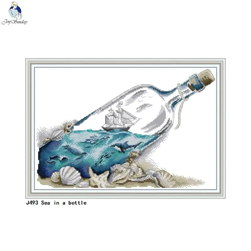 Needlework Cross Stitch Schemes Counted Printed On Canvas 14CT 11CT Home Decoration Sea in a Bottle DIY Handmade Crafts