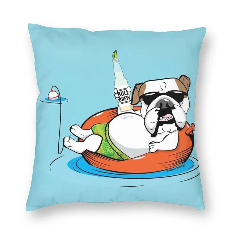 English Bulldog In Innertube Cushion Cover Two Side Pet Dog Lover Floor Pillow Case for Living Room Pillowcase Home Decoration