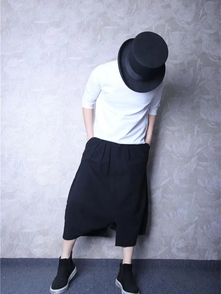 

Men's Trouser Skirt Summer New Solid Color Super Loose Fashion Quality Nine Minutes Pure Cotton Casual Pants