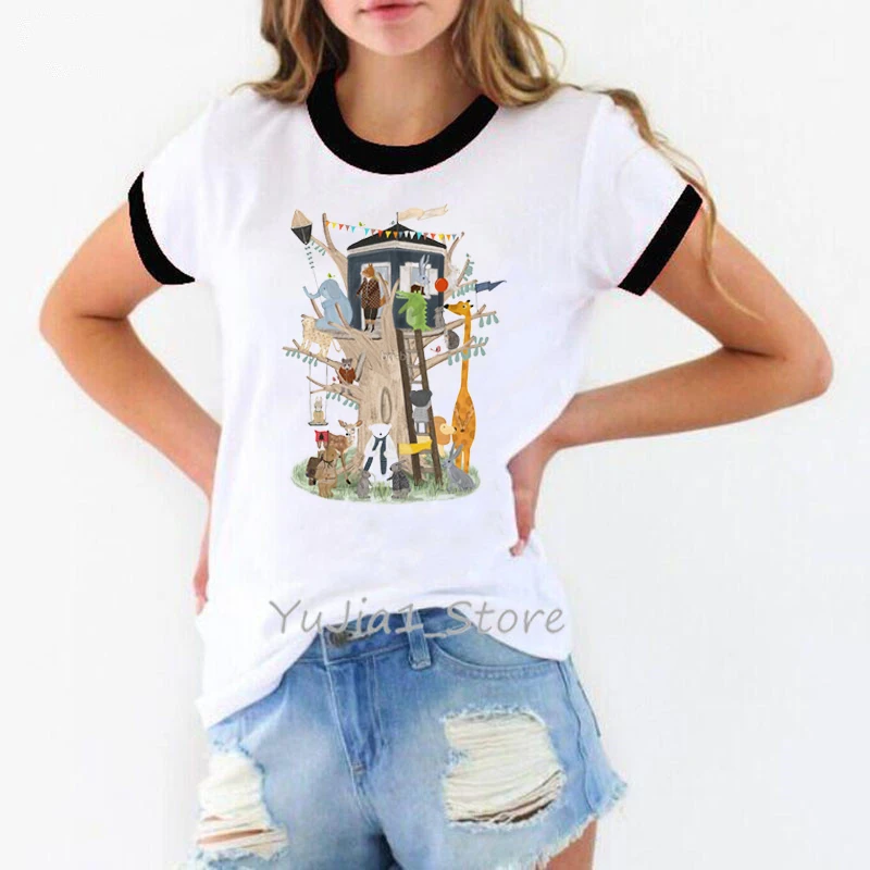 Musical Note Zoo Animals Print Harajuku Kawaii Tshirt Cute Summer Top Woman Clothes Funnny T Shirts White Lovely Graphic Tees