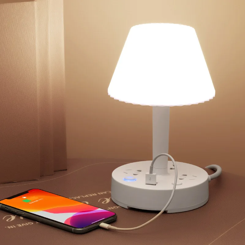 Power Strip+Table Lamp+Cellphone Holder Mutifunction 3 AC Outlets and 2 USB Charging Ports 2500W/10A Overload Protection