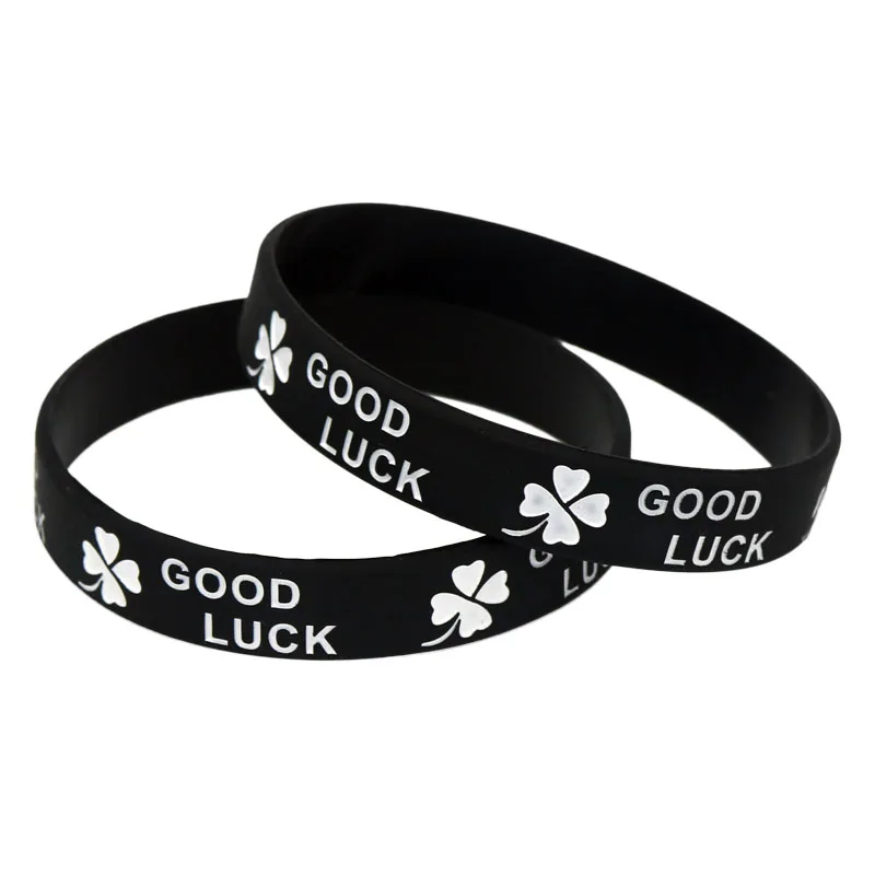1PC New Fashion Clover Good Luck Silicone Wristband Black Green White Rubber Letters Bracelets&Bangles Women Men Adults SH167