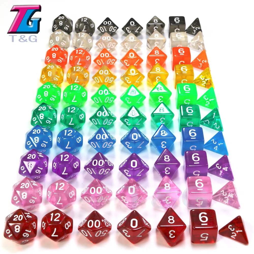 Jeu de dés polyédriques pour jeu de société, accessoires colorés, jeu de dés, 25 couleurs, D4,D6,D8,D10 %,D12,D20, Chrdgame, petits déjeuners, 7 pièces par lot, vente en gros