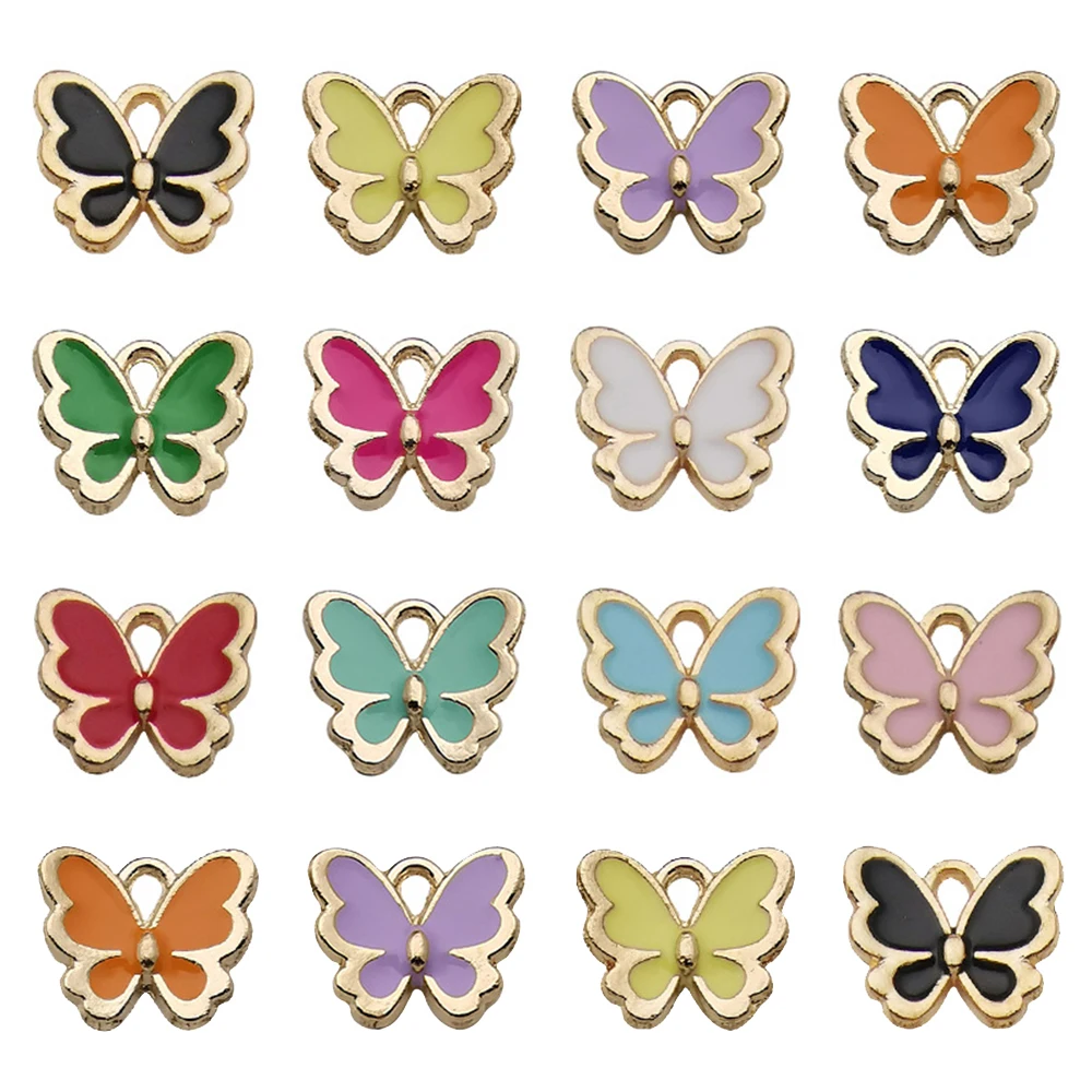 20Pcs/Lot Multicolor Enamel Butterfly Charm For Jewelry Making Supplies Cute Alloy Pendant Women's Bracelet Necklace Accessories