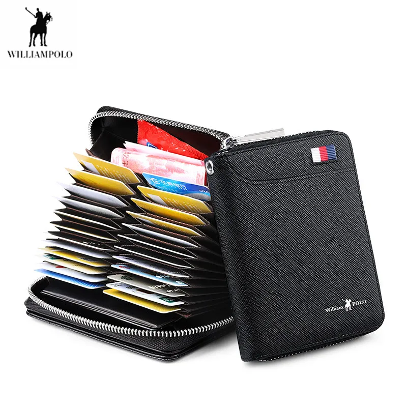 

WILLIAMPOLO Genuine Leather Wallet card holder RFID card wallet Men 28 card credit card holder wallet portfel damski porte carte