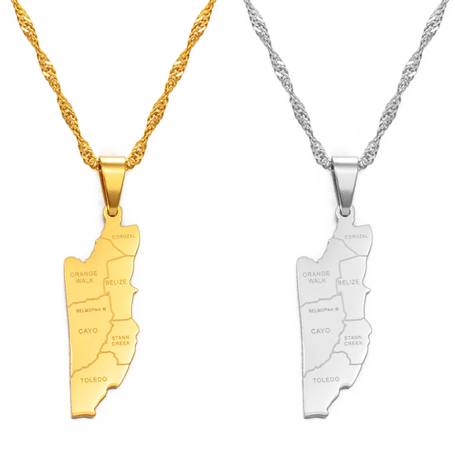 Anniyoc Belize Map Cities Pendant Necklaces for Women Gold Color Charm Belize's Maps Jewelry #168821