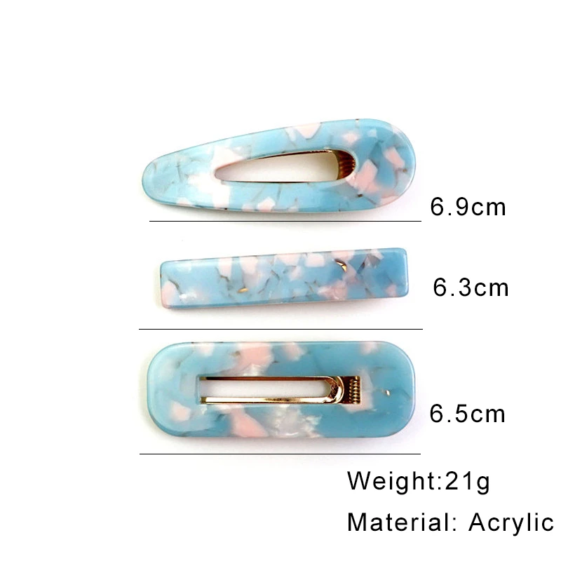 New 3pcs Set Fashion Acrylic Hair Clip For Women Korean Trendy Geometric Hair Berrettes Girl Hair Accessories Hairgrip Wholeslae