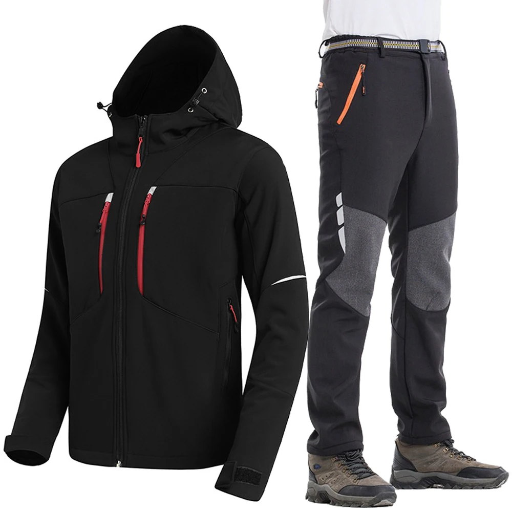 Mens Waterproof Softshell Fleece Jackets and Pants Outdoor Trekking Camping Hiking Sets Male Winter Windproof Climb Skiing Suits