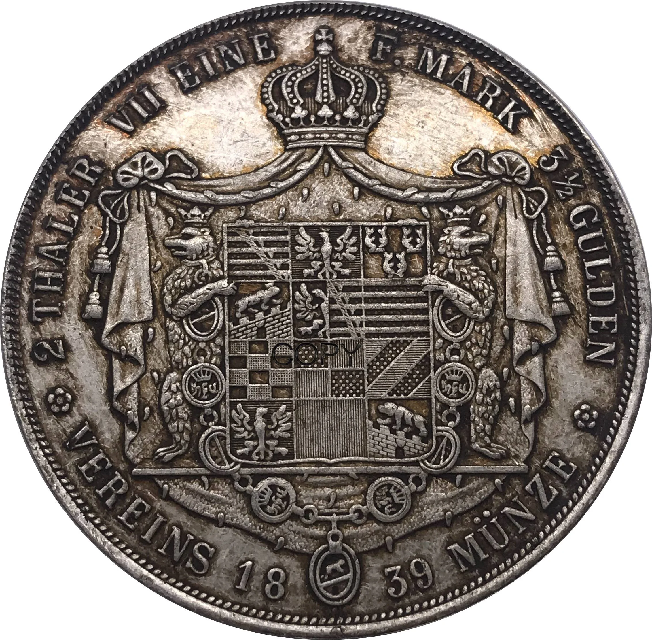 German States 1839 Coin 2 Thaler 3 1/2 Gulden - Leopold Friedrich Metal Cupronickel Plated Silver Souvenir Replica Copy Coins