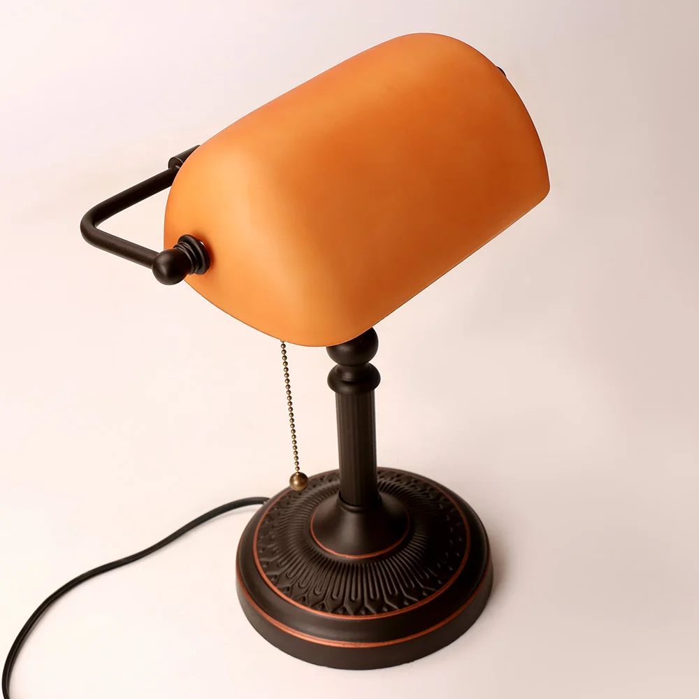 Modern vintage matted orange glass table lamp with zipper switch plug banker desk lamp for living room bedroom bedside office