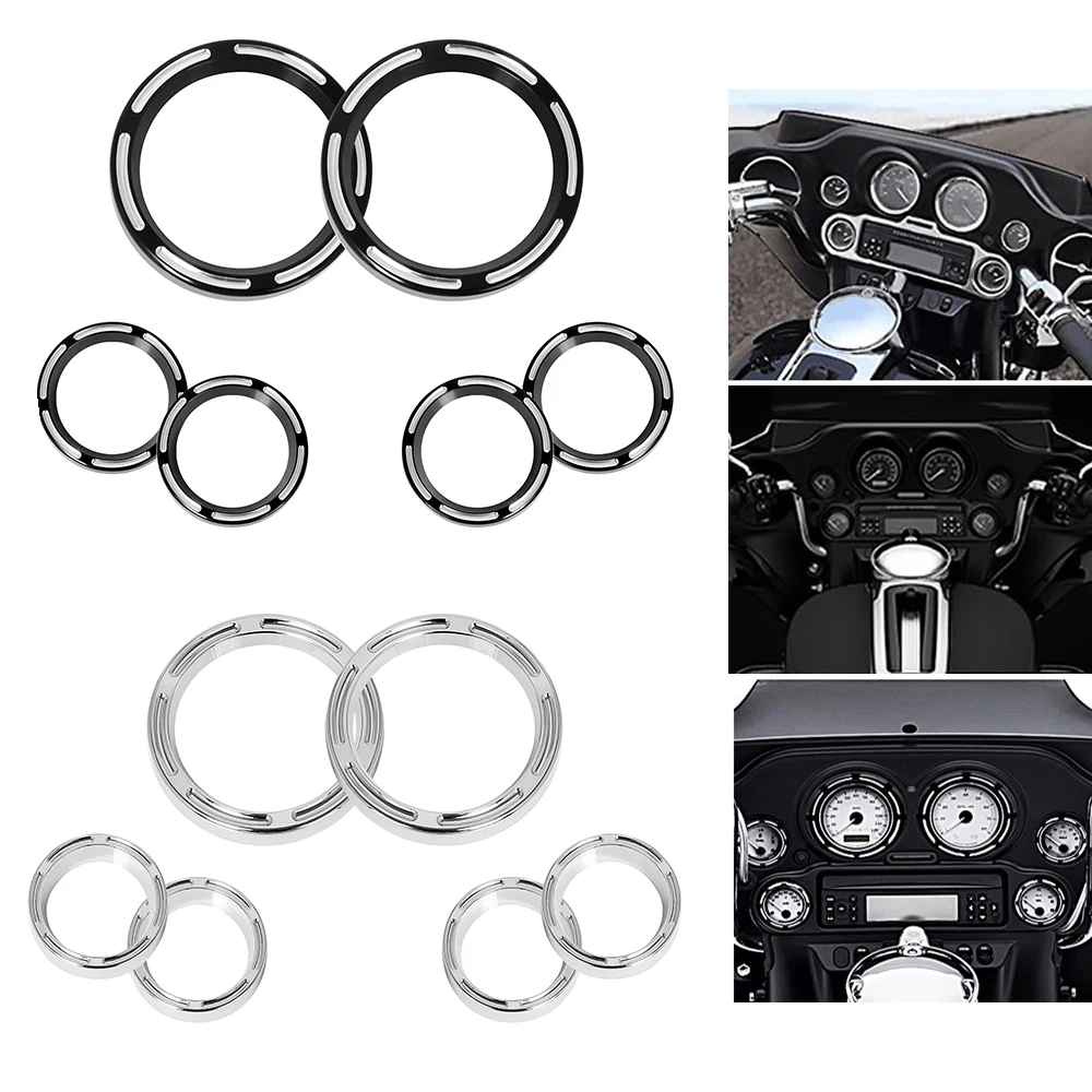 

6PCS Motorcycle Speedometer Trim Ring Instrument Cover Burst Gauge Bezel Kits For Harley Touring Electra Street Road Glide 96-13