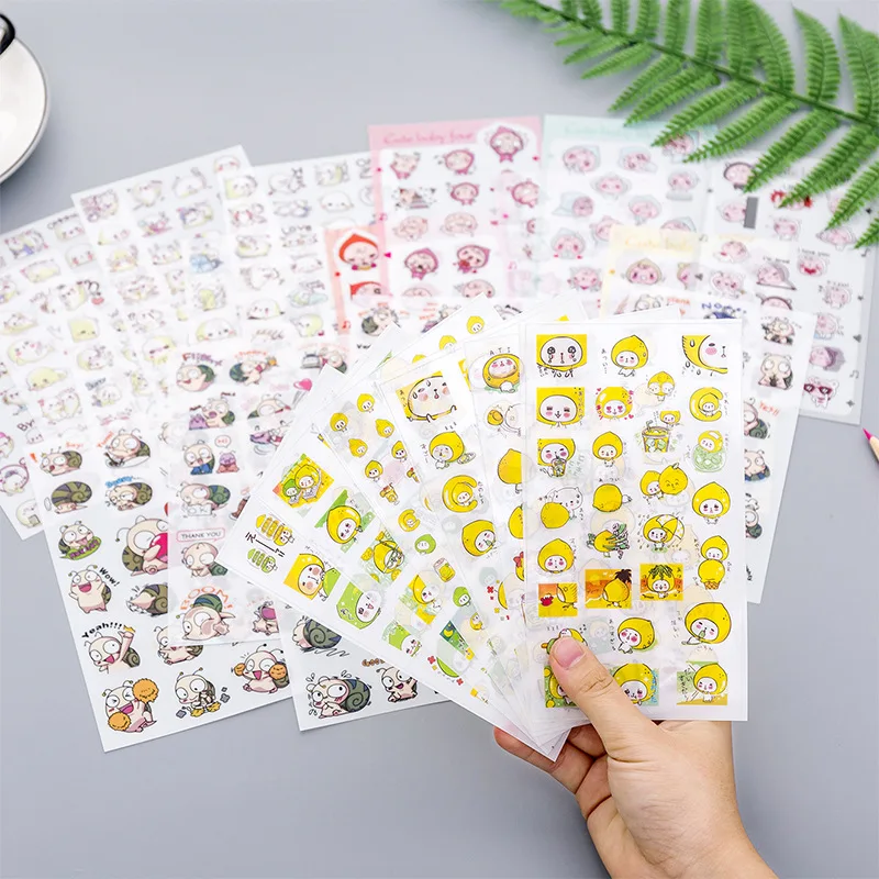 6PCS/set Kawaii Cute Drawing Market Planner Book Diary Stickers PVC Transparent Scrapbooking Children Decorative Stickers