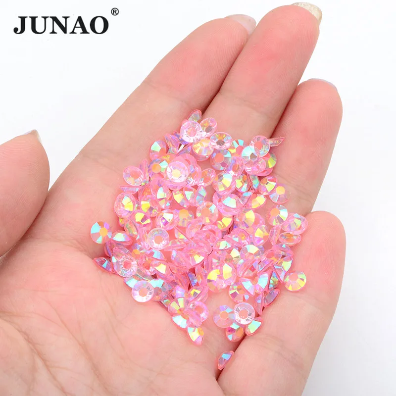 

JUNAO оптовая продажа 2 мм 3 мм 4 мм 5 мм 6 мм прозрачный розовый AB смола свободные стразы круглые с плоской задней частью кристалл стразы блестящий камень