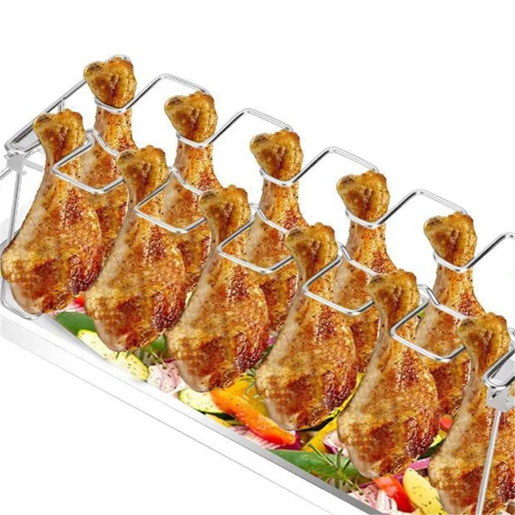 Chicken Wing Leg Rack For Grill Smoker Oven Stainless Steel Vertical Roaster Stand BBQ Barbecue Accessories 12 Holes For BBQ