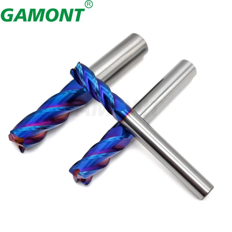 GAMONT HRC70 Blue Nano Coating Tungsten Steel 4-Flute Round Nose Milling Cutter CNC Machining Center Special Endmills Tools