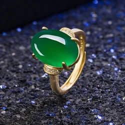 Real Gold 18k Yellow Gold Open Resizable Rings Fine Natural Emerald Stone for Wedding Engagement Party for Girlfriend&Wife Gifts