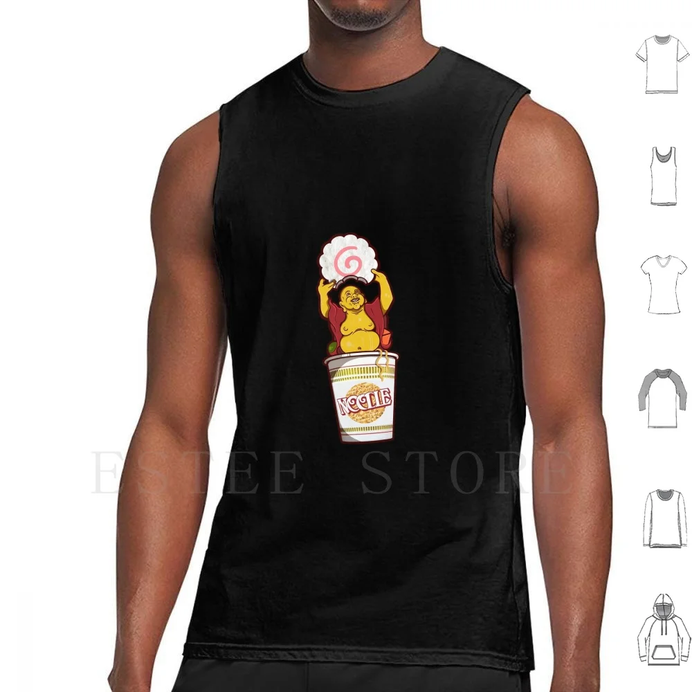 Noodleboy Camisetas sin mangas Chaleco Fideos Buda Ramen Pea Zanahorias Taza Caldo Sopa Almuerzo riendo